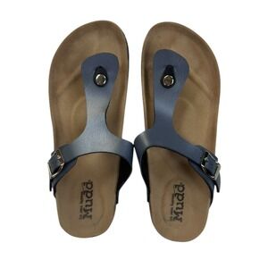 Mudd Thong Sandals M 7-8 Blue Cork Bed Buckle T-Strap Coastal Summer Boho